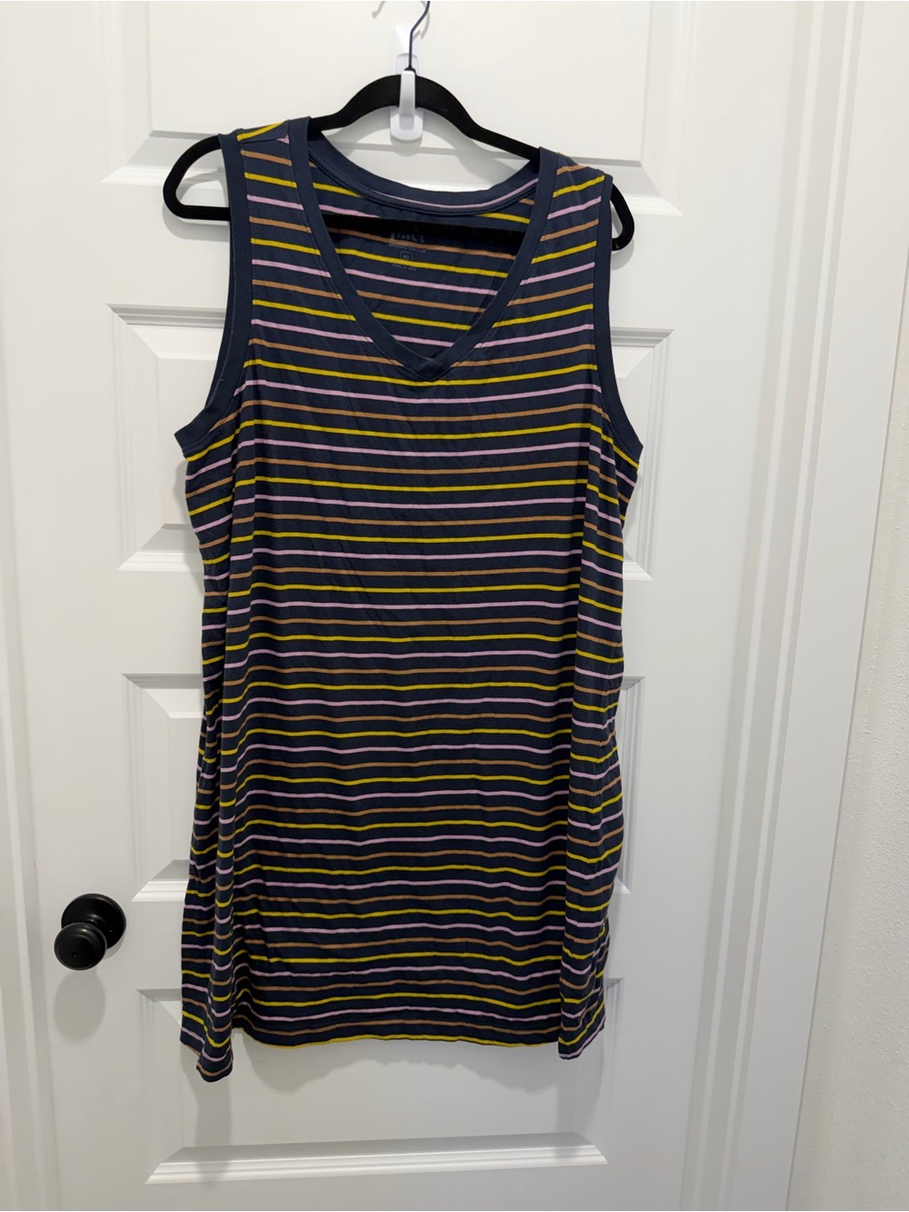 PACT organic cotton Navy Striped Tank Top with Yellow & White Accent